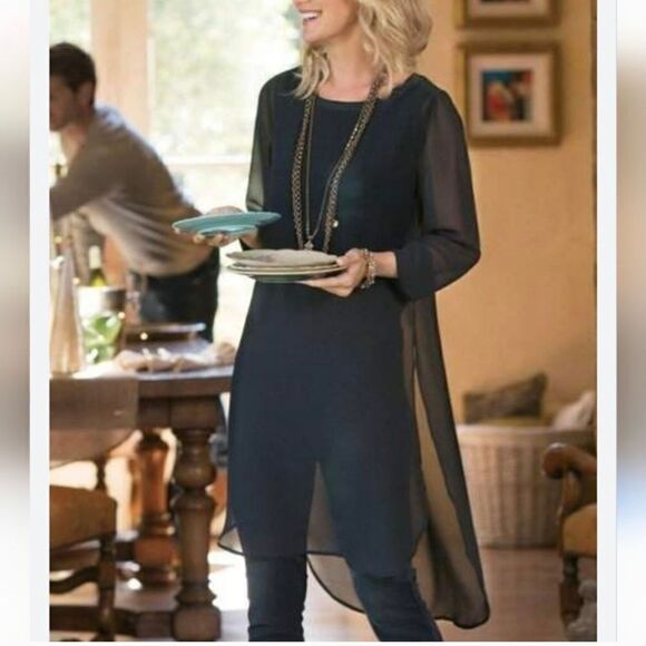 Soft Surroundings Black Relaxed Elegance Chiffon 2fer Tunic‎ Top Size Medium - Picture 1 of 9